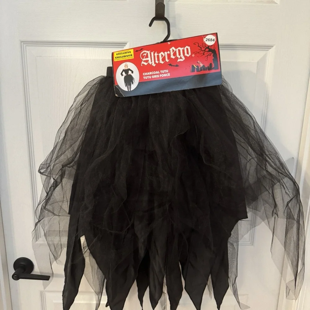 NEW Witch Long Tutu Skirt‎ Halloween Costume Charcoal Black One Size Goth Fairy
